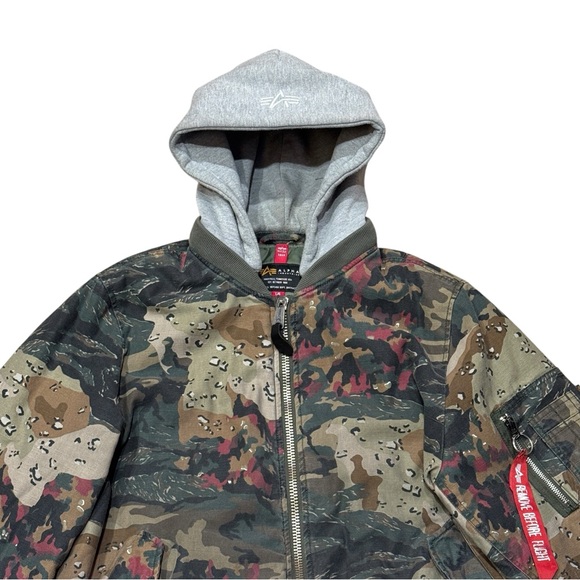 Alpha Industries MA-1 Bomber Flight Jacket Woodland Camo Men’s Sz L - Picture 3 of 5